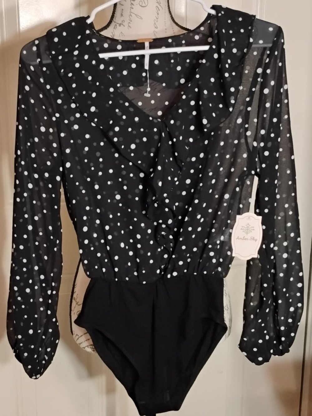 Amber Sky Bodysuit Women Ruffle Size Extra Small Color Black & White